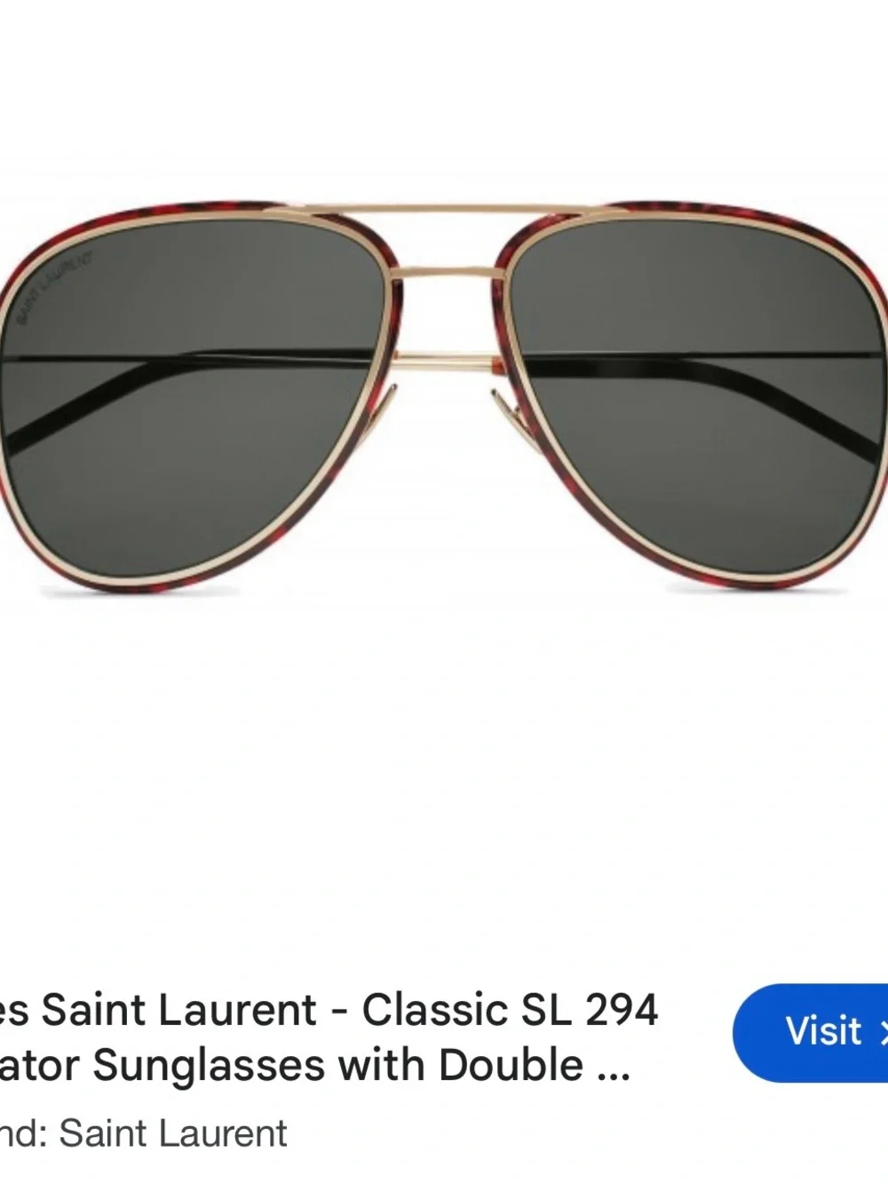 Saint Laurent Tortoiseshell and Gold Aviator Sunglasses